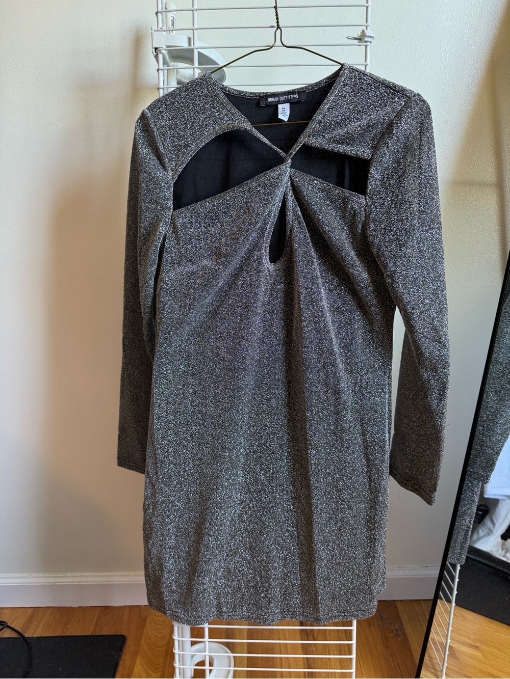 Urban Outfitters Silver Metallic Long Sleeve Cutout Dress